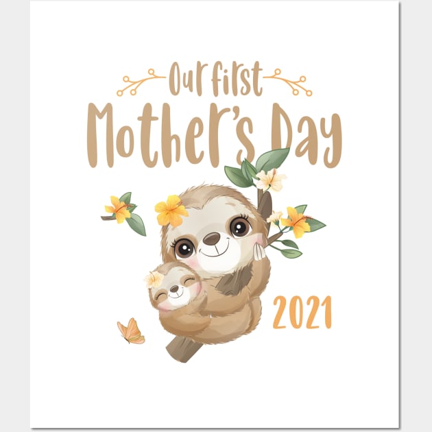 Cute Sloth Mom and Baby Mothers Day 2021 Wall Art by ArtedPool